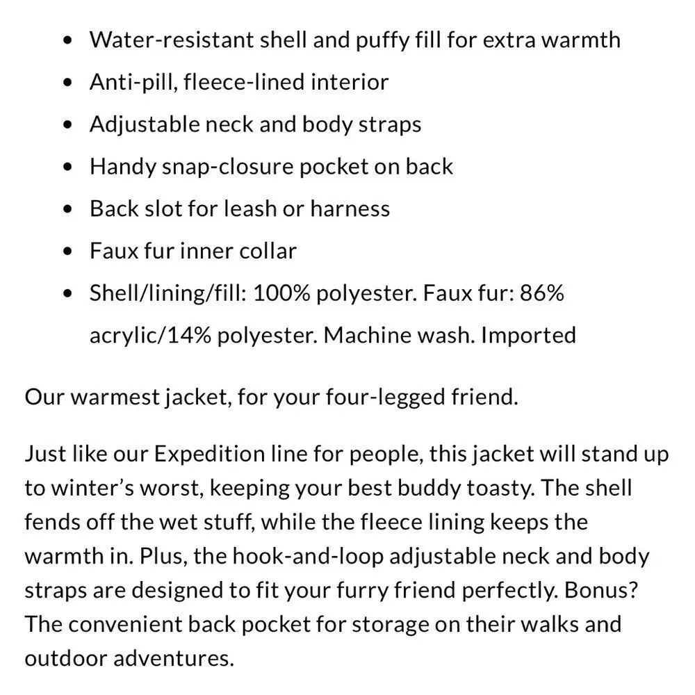 Land’s End expedition fur double fleece lined coat Various water resista…